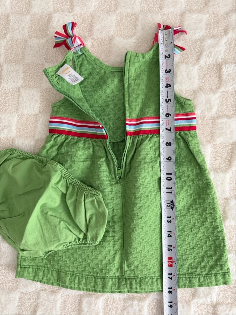 Gymboree Green Textured Sundress with Striped Bow Straps Girls Size 18-24